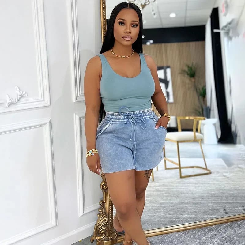 Solid Casual Summer Outfit Woman 2 Piece Set Sports Fitness Joggers Tank Sleeveless Top and Shorts Running Workout Sweat Suit