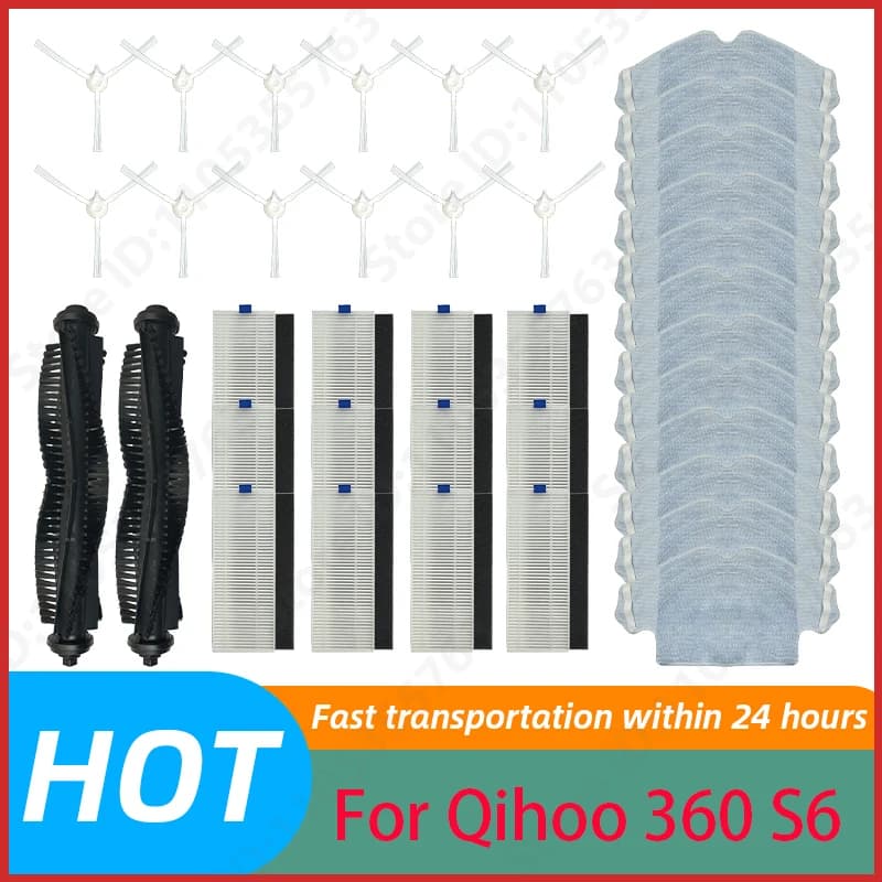 For Qihoo 360 S6 Robot Vacuum Spare Parts Main Side Brush Hepa Filter Mop Cloth Accessories