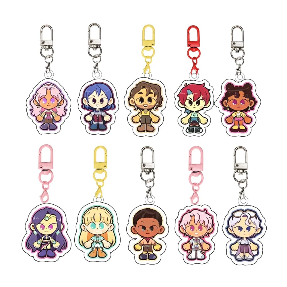 for Fields of Mistria Game Adeline March Celine Valen Balor Ryis Acrylic Keychain Q Version Festival Gift Cute Backpack Pendant