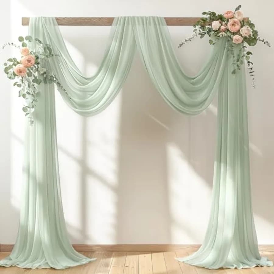 30" x 20Ft Wedding Arch Draping Fabric, 2 Panels Sage Green Sheer Curtain Drapes Extra Wide and Long Backdrop Curtains for Wedd