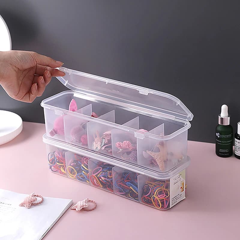 Multifunctional Five Grids Hair Accessories Storage Jewelry Organizer For Women Transparent Compartment Desktop Storage Box