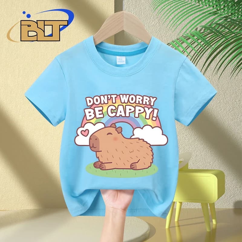 Carino Capybara e arcobaleno, non ti preoccupare Be Cappy kidsT-shirt estate puro cotone a maniche corte casual top per ragazzi e ragazze