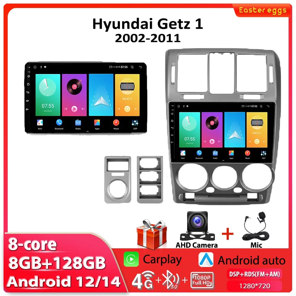 Autoradio Per Hyundai Getz 1 2002-2011 Lettore Video Multimediale Carplay Navigazione GPS 8 + 128GB 4G Android Auto Radio Autoradio