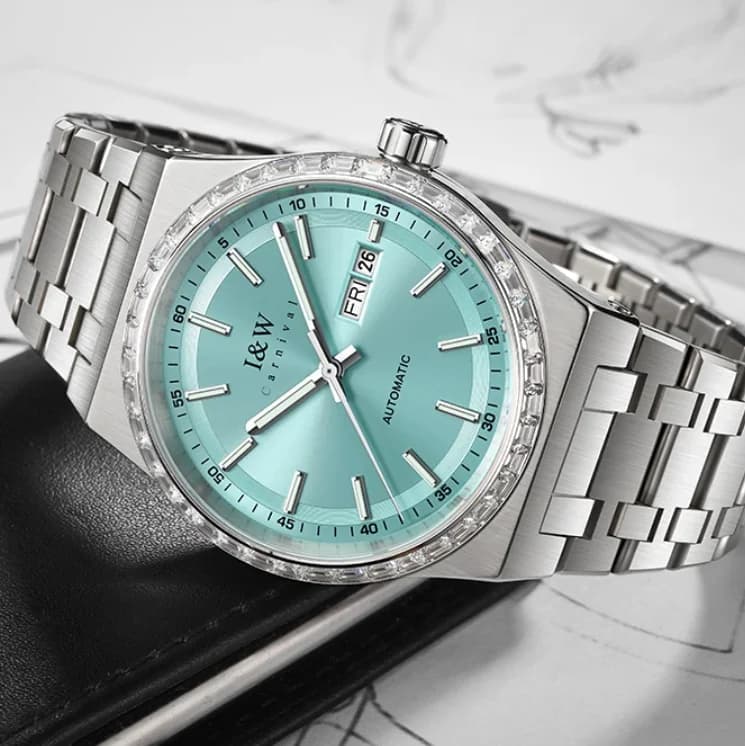 I&W Orologio Automatico da Uomo di Lusso 41mm, Meccanico, Zaffiro, Luminoso, Impermeabile 5ATM, Doppio Calendario con Giorno e Data