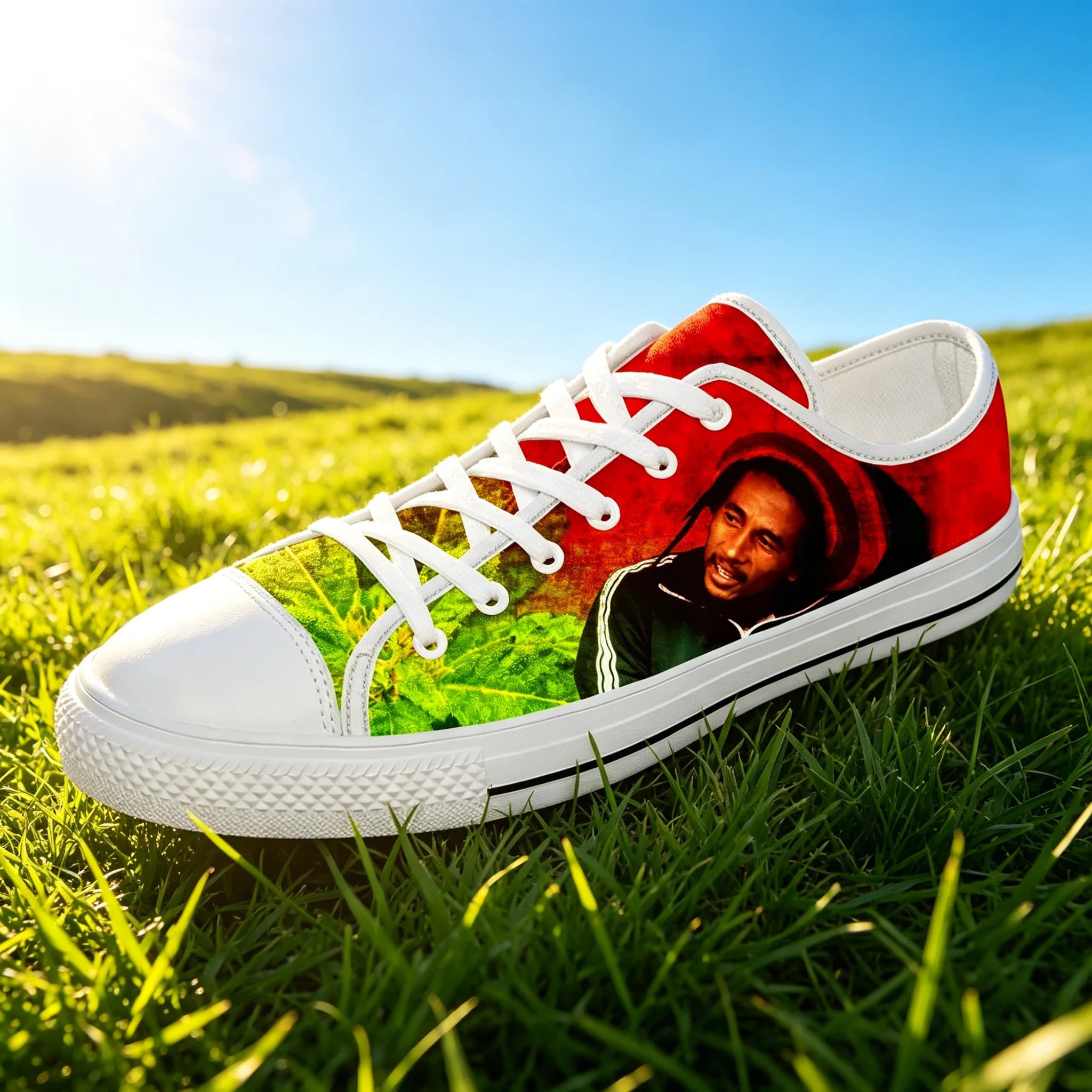 Sneakers basse in tela con stampa all-over Bob Marley Reggae Culture, unisex, leggere, per tutti i giorni