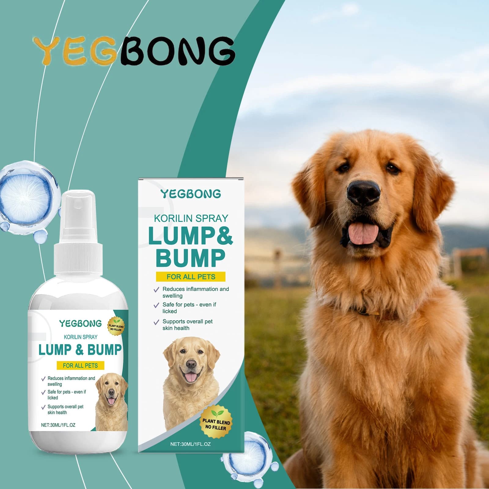 YEGBONG Spray ipoallergenico per la cura della pelle degli animali domestici, lenitivo, sollievo dal rossore, controllo delicato dai graffi per cani e gatti, pelle sensibile