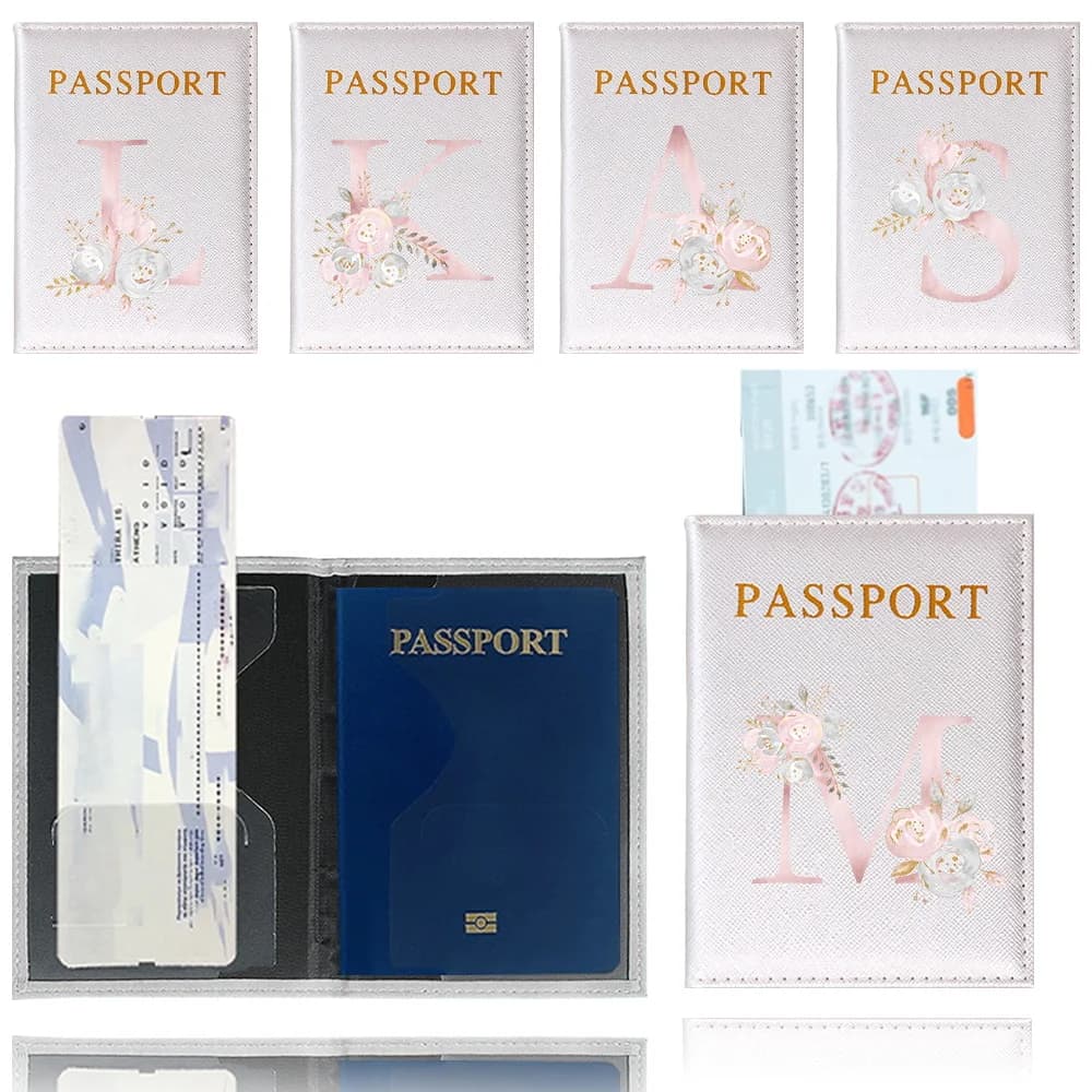 Porta Passaporto Impermeabile con Motivo Floreale Rosa, Accessorio da Viaggio per Aereo