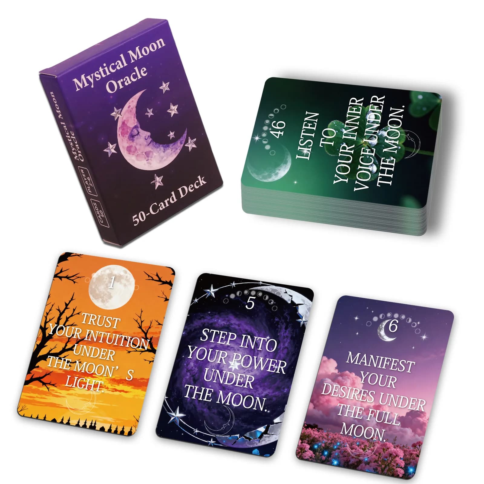Mystical Moon Oracle Deck - 9*6,7 cm, 50 carte per guida spirituale, manifestazione e rituali delle fasi lunari