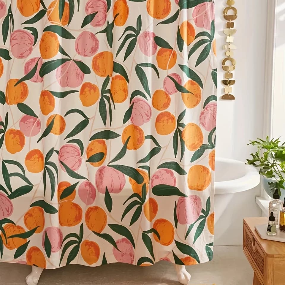 Decora il tuo bagno con questa tenda da doccia vibrante mela arancione con ganci!