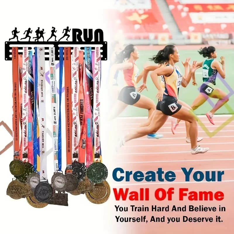 Wall-Mounted Sports Medal Display Stand - Holds Up to 60 Medals, Perfect for Running, Football, Softball Awards
