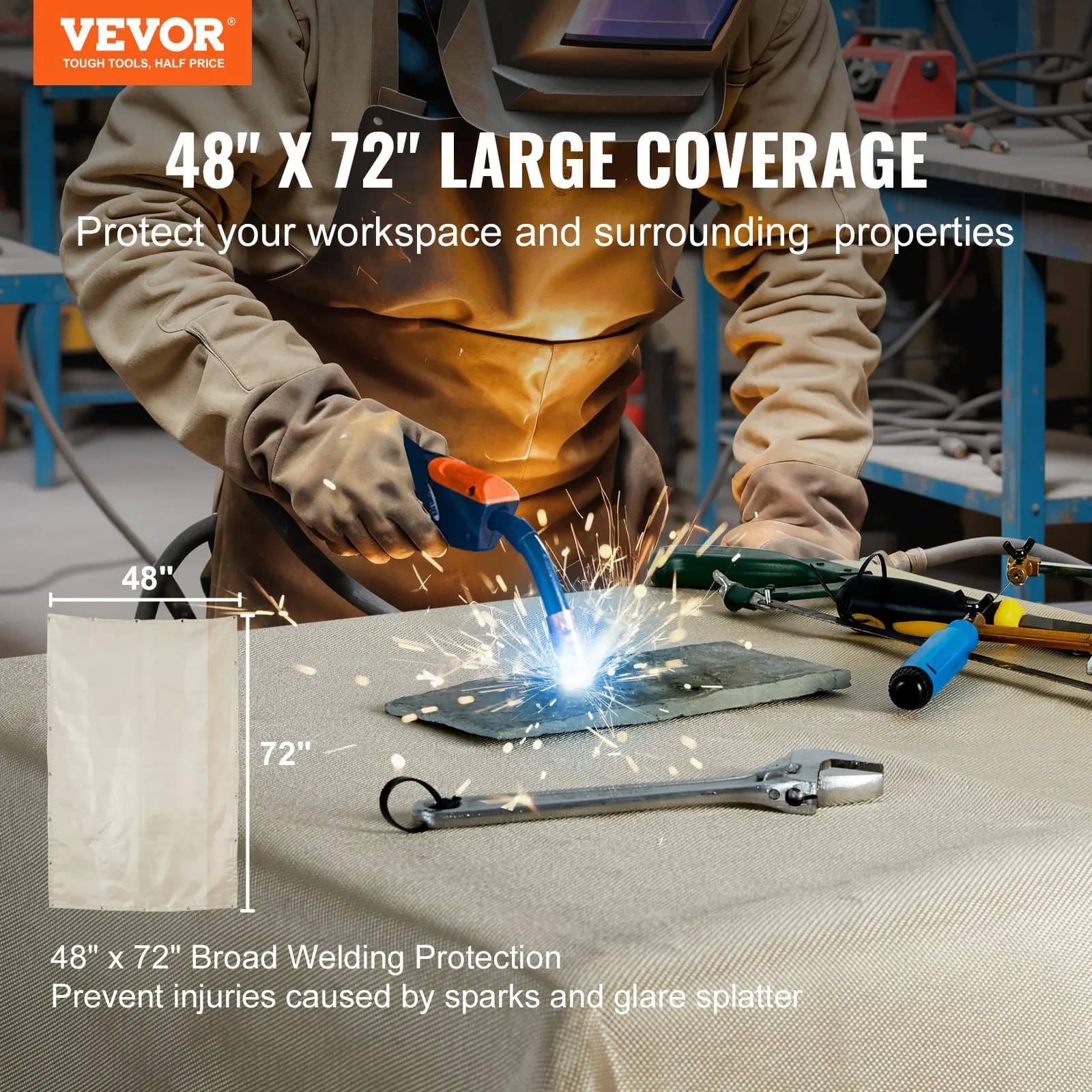 Set di 2 Coperte per Saldatura, 1,2 x 1,8 m, Trattate Termicamente, Resistenti fino a 540°C, in Fibra di Vetro Rinforzata