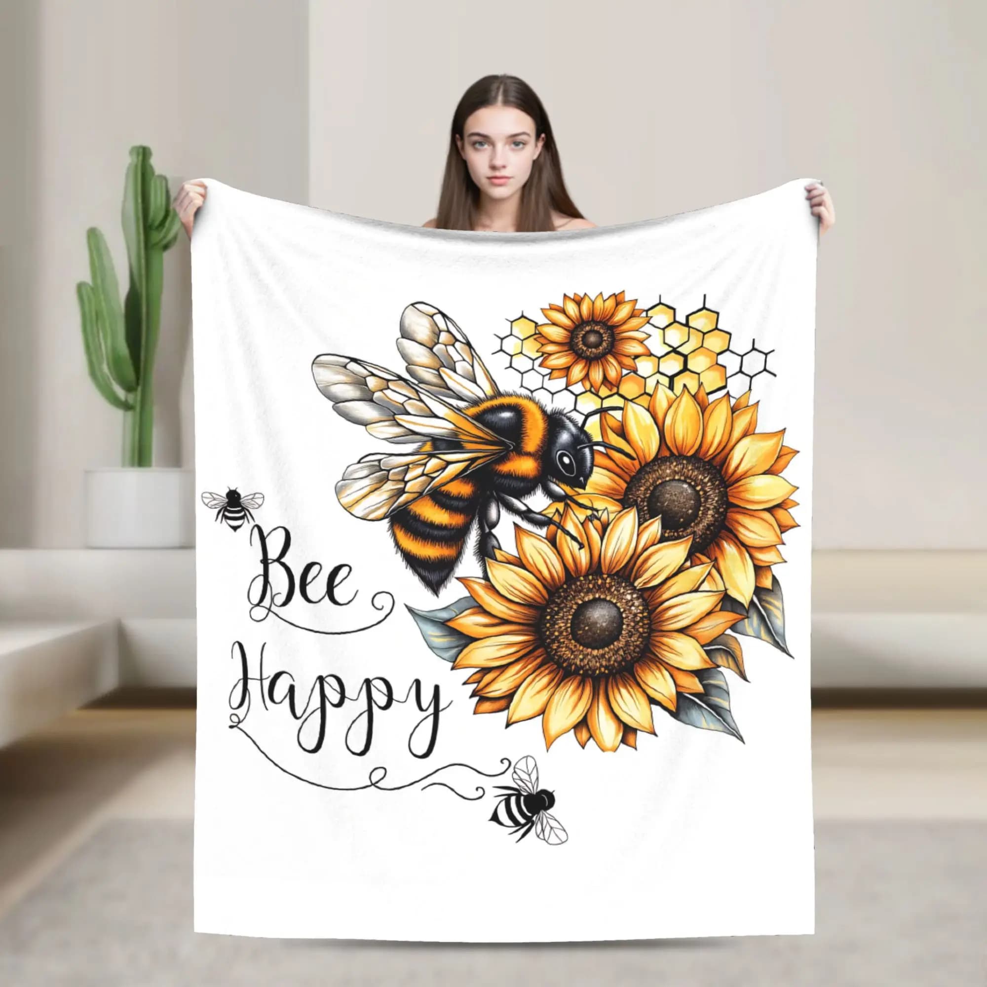 Coperte Bee and Flowers, coperta super morbida per ragazze, per sedia, divano, letto, copriletto in flanella