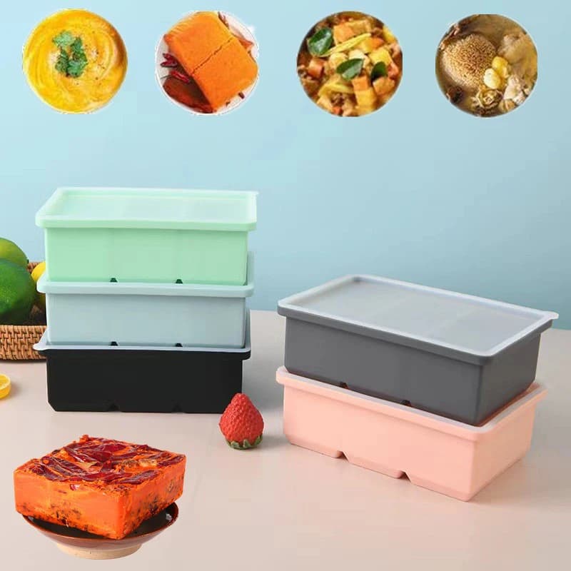 Stampi Giganti in Silicone per Congelatore con Coperchio, per Alimenti, Salse, Zuppe, Ghiaccio, 3 Cubetti Extra Grandi