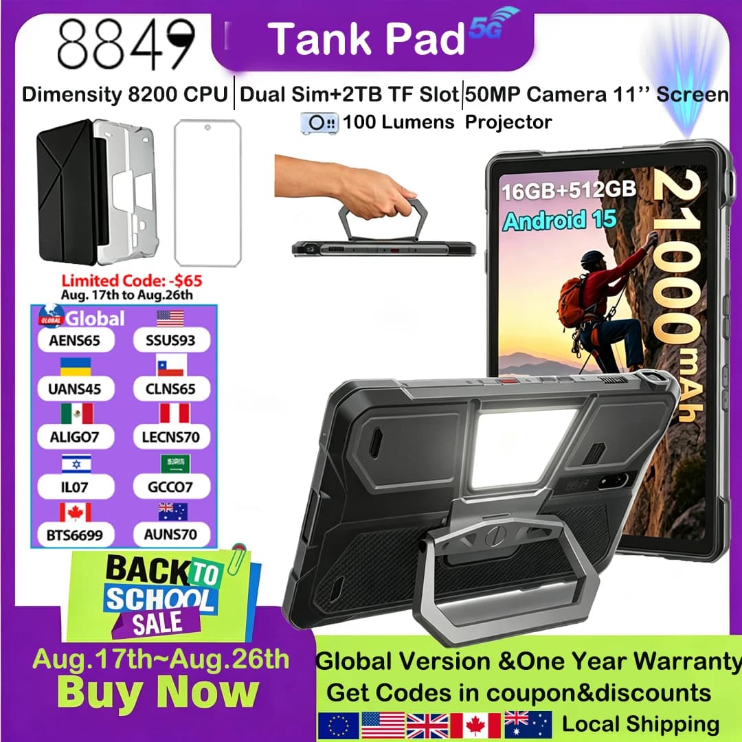 8849 TANK PAD Unihertz Rugged Tablet with Projector 100Lumens 5G Android 15 512GB 21000mAh 11 inch Waterproof Phone Tablet 2026