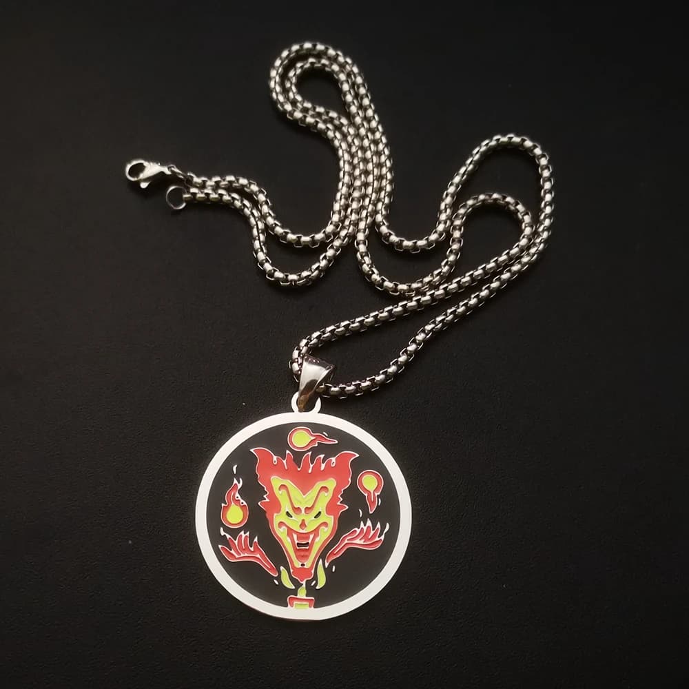 Stainless Steel Jeckel Brothers Juggalo Hatchetman Pendant Necklace Charms Mens Circle ICP Jewelry Chain 3MM 24INCH