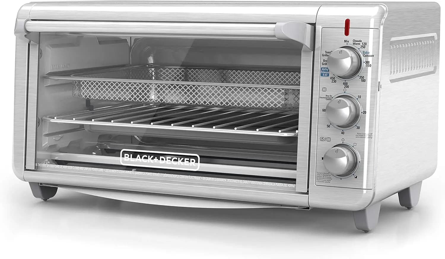 5-in-1 Air Fryer Toaster Oven: Bake, Broil, Toast, Air Fry, Keep Warm. XL fits 9x13 pan, 12" pizza, 8 slices. 60-min timer. Crispy & healthy.
