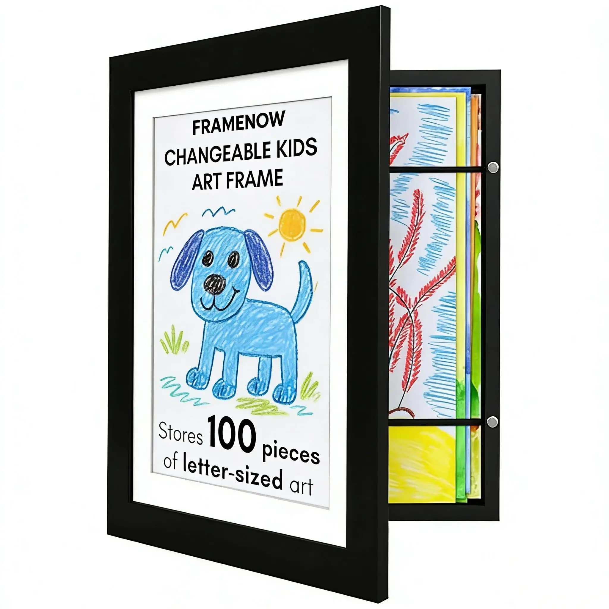Front-Opening Kids Art Frames Children Artwork Display Picture Frame High Capacity Drawing Storage Box Holds 100+ Artworks Wall-Mounted Gallery Poster Holder for Playroom Bedroom Classroom Decor