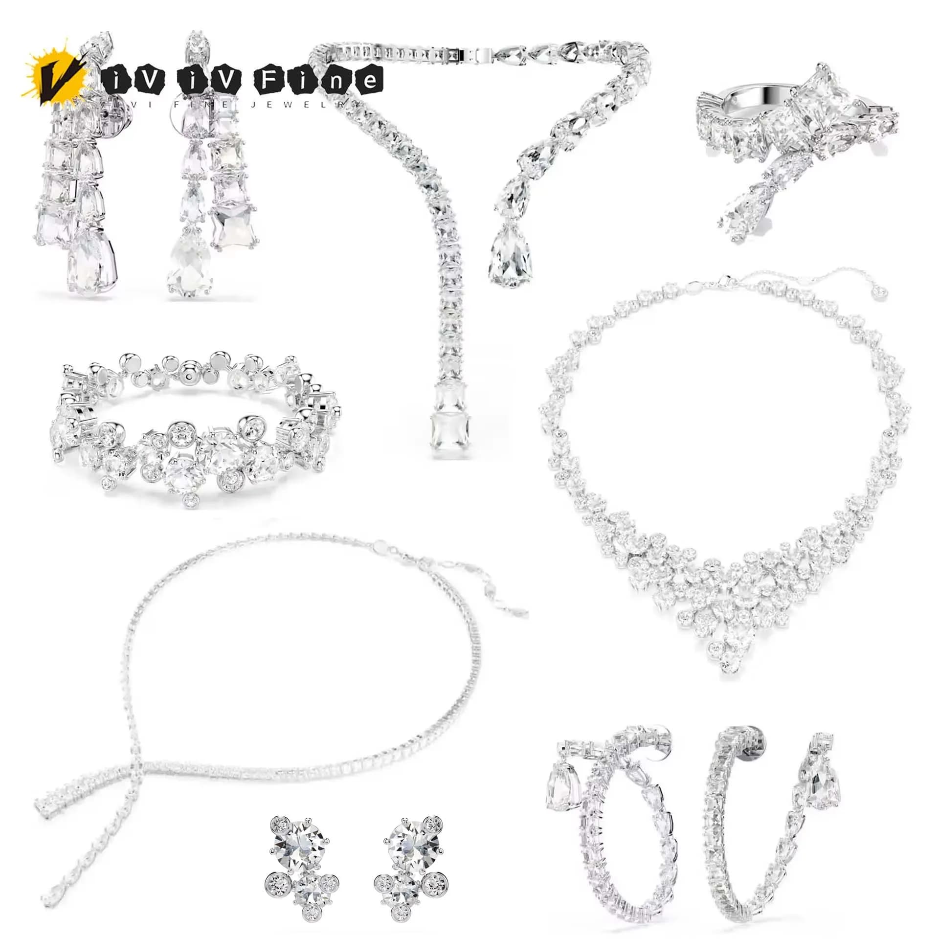 Set di gioielli da sposa in cristallo con taglio scintillante di alta qualità originale 2025 Incantevole collana geometrica da donna, orecchino, braccialetto, anello
