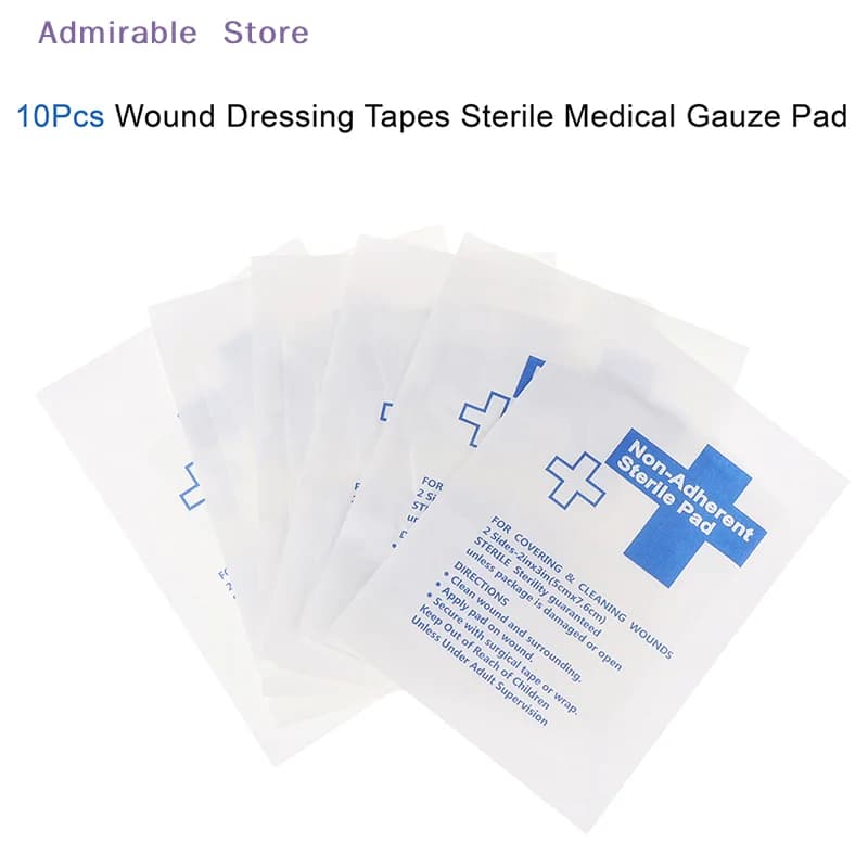 [W]10Pcs Waterproof Gauze Pad Non-adherent Pad First Aid Kit Wound Dressing Tapes Sterile Gauze Pad