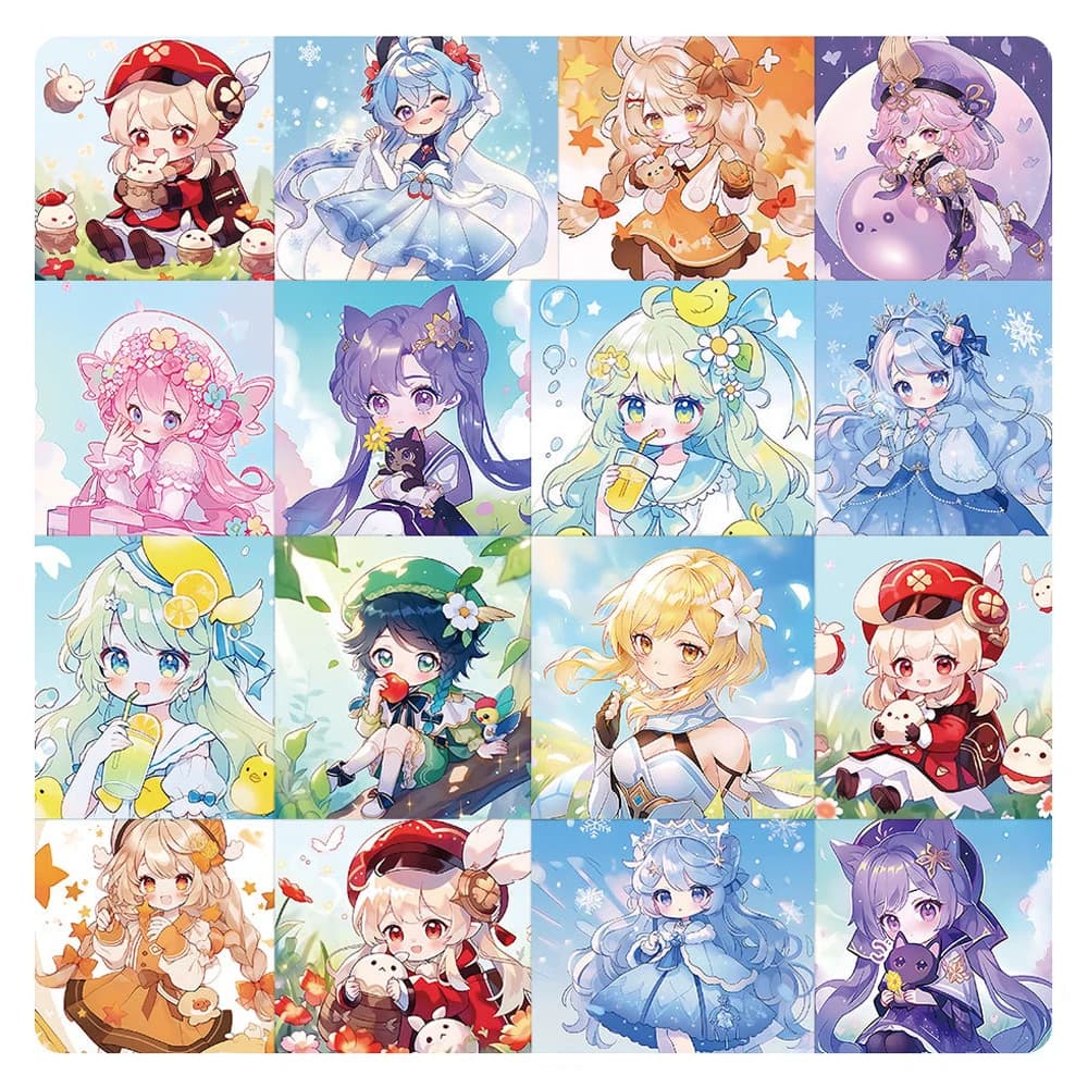 10/30/60pcs Kawaii Genshin Impact Anime Girl Stickers Cute Cartoon Game Sticker Decoration Skateboard Suitcase Phone Decals Gift