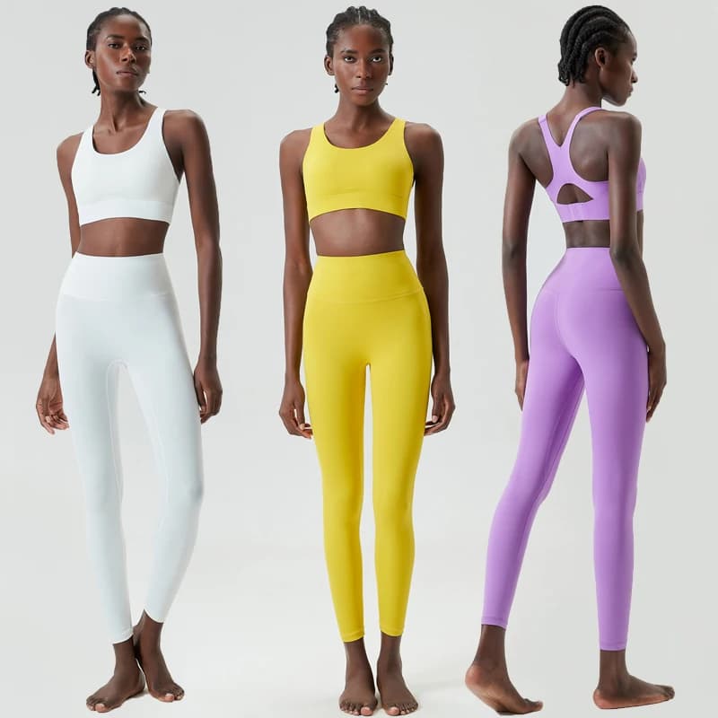Yoga fitness set in two pieces for women, solid color, super elasticized, soft, for gym, running, super soft and breathable training clothing