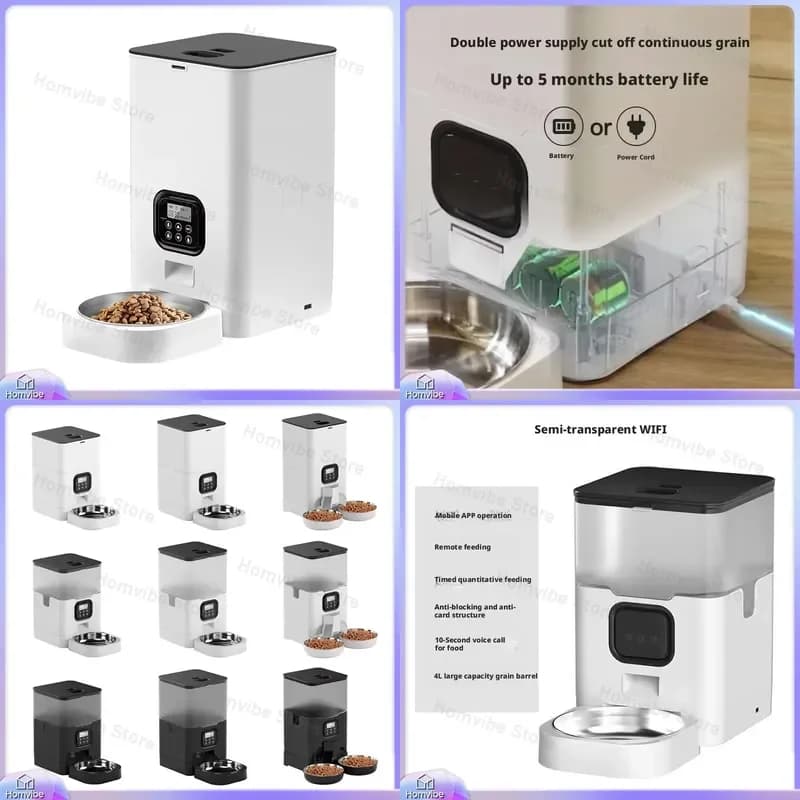 4L 6L WiFi Automatic Pet Feeder with Stainless Steel Bowl Eco Friendly Plastic Dual Compartment Food Dispenser for Cats and