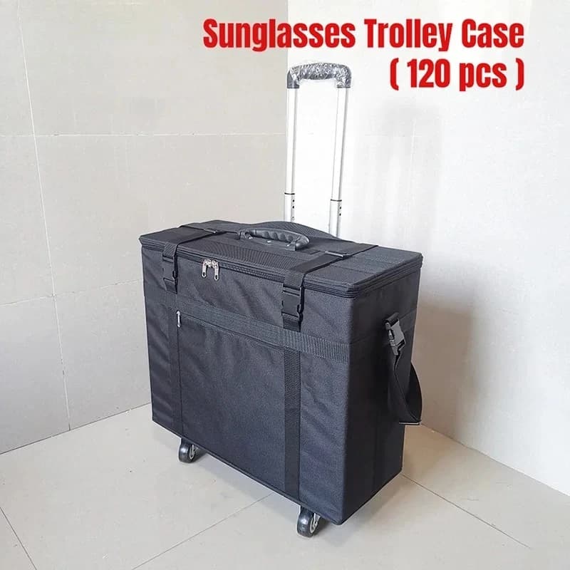 Black Oxford Fabric Sunglasses Trolley Box, Eyewear Luggage With Casters