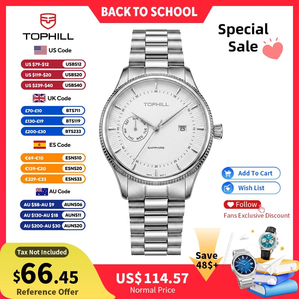 TOPHILL 40mm ISA 9232/1950 Orologio al quarzo Casual Business 3Bar Impermeabile 3H Calendario Vetro zaffiro Reloj 304L TW108G