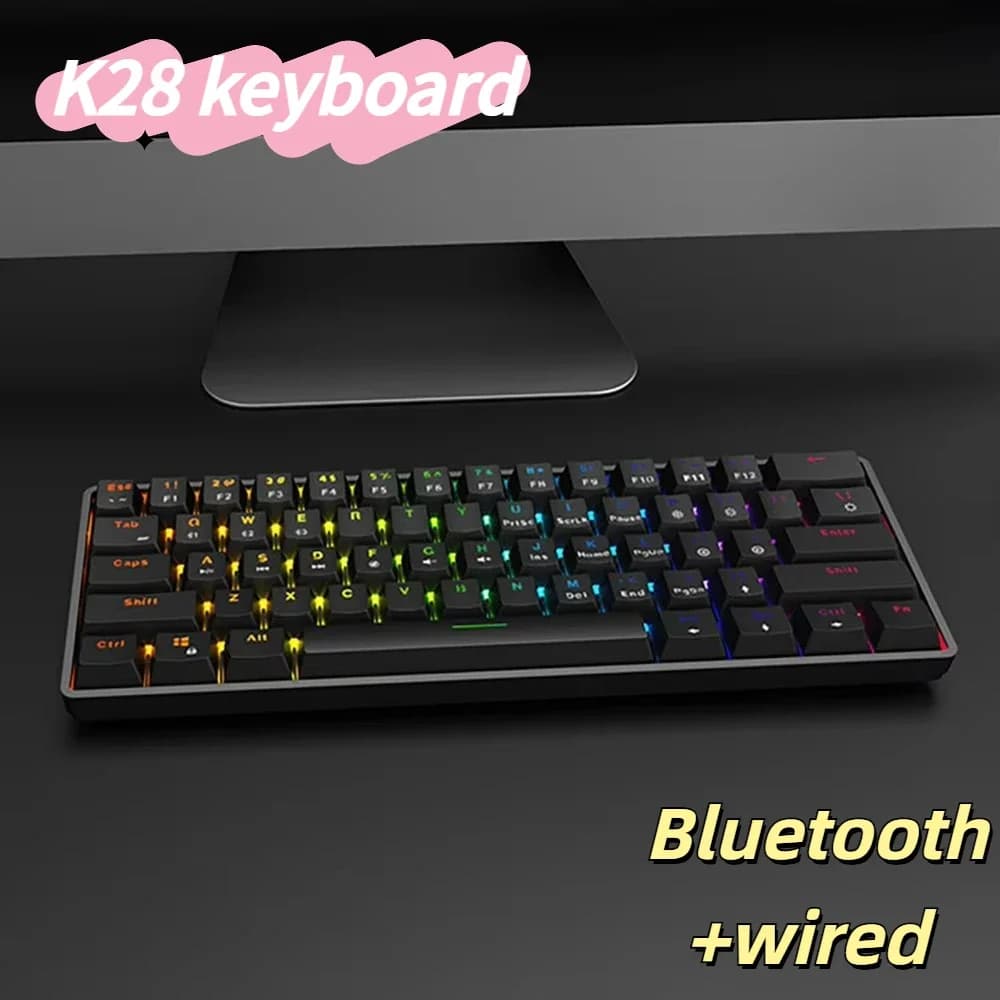 Mini RGB Keyboard Bluetooth Wired Keyboard Led Backlighting Interface 61 Keys Compact Mechanical Feeling For Business