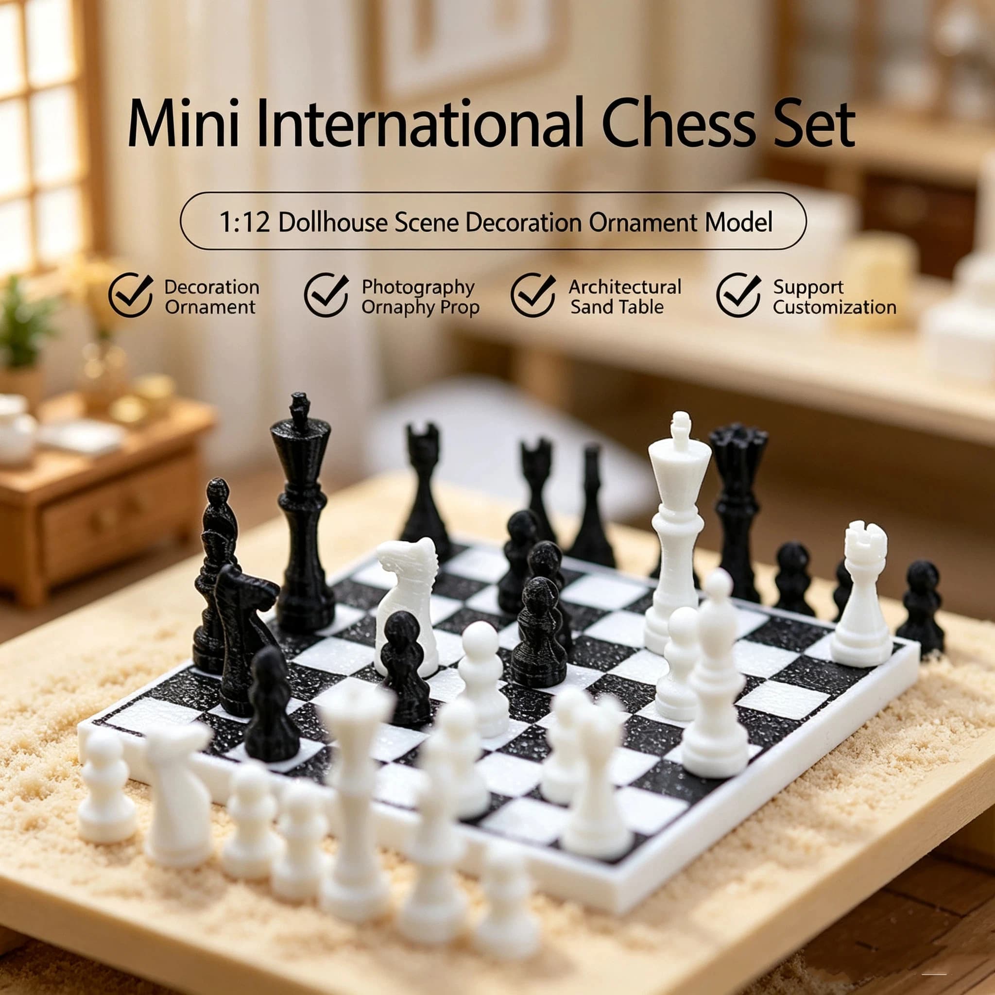 1: 12 Dollhouse Mini Chess Model Ornaments, Miniature Model Ornaments Photography Props, Dollhouse Decoration Accessories