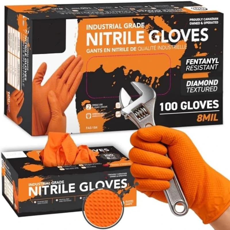 Guanti in Nitrile Resistenti 8mil, Guanti Industriali Monouso Spessi con Texture a Diamante per Pulizia e Meccanica, Senza Lattice