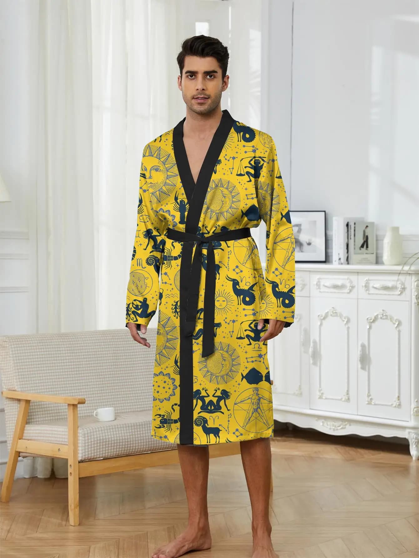 1pcs Men's Robes 2026 Spring/Summer dressing gown 3D Printed Robe man Bathrobe men Graphic Sleepwear Breathable Shower robe