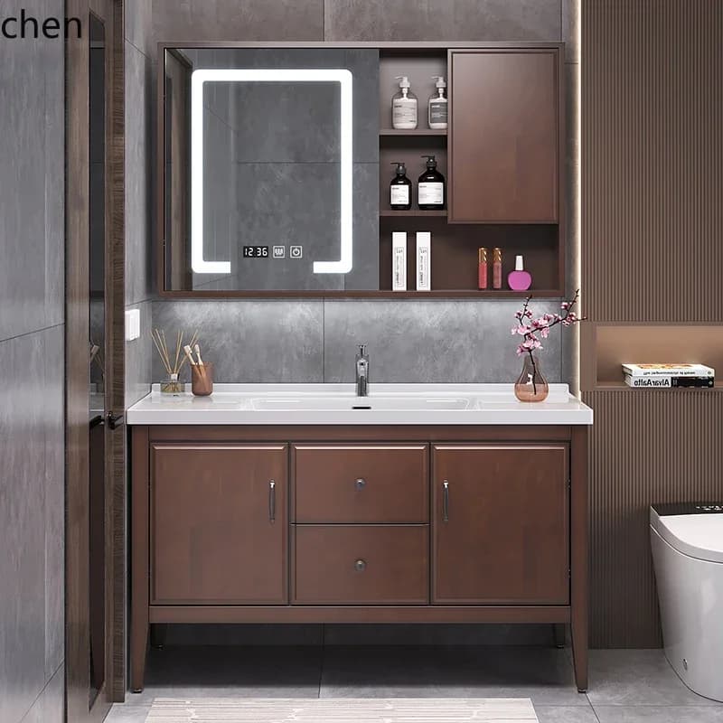 CP rovere da pavimento al soffitto bagno lavabo in legno massello lavabo WC specchio mobiletto lavabo bagno