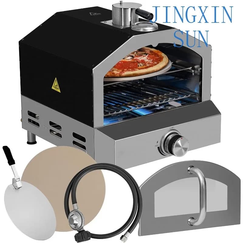black pizza oven with built-in thermometer grille regulator hose, including pizza stripping stone - for outdoor kitchens