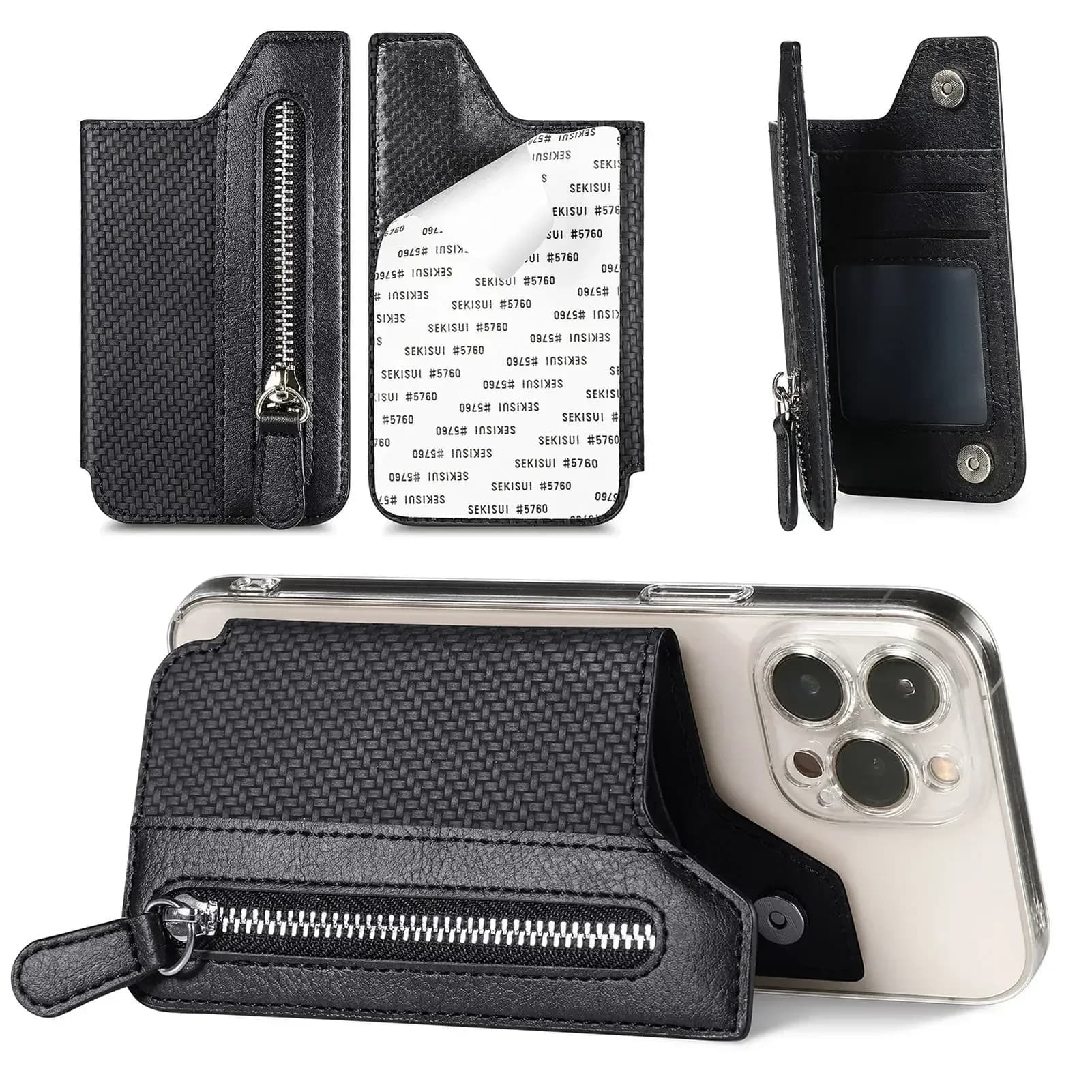 Portacarte Adesivo per Telefono in Pelle, Portafoglio Anti-caduta con Supporto Magnetico e Portamonete per iPhone Samsung