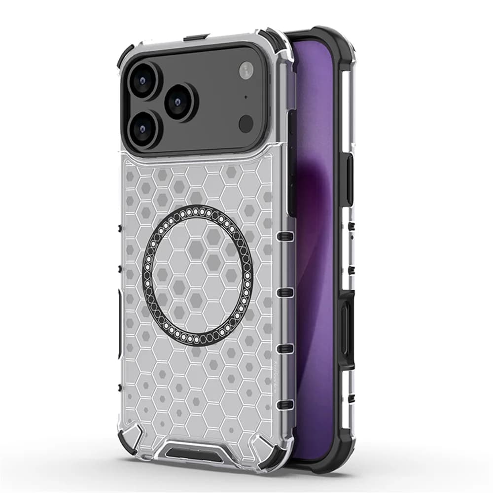 Custodia magnetica di lusso con armatura a nido d'ape trasparente per iPhone 17 Air 16 15 14 13 12 11 Pro Max 16E Custodia protettiva antiurto per paraurti