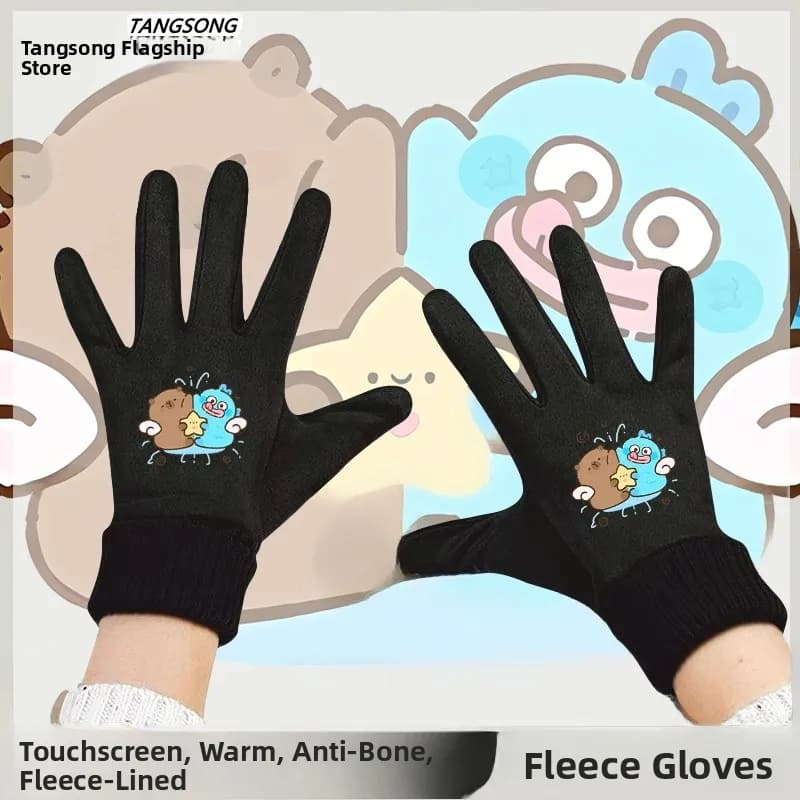 Winter Gloves Touchscreen with Nice Capibara Design, Unisex, Pile Sheets, Han Dun Ugly Fish Collaborative Series