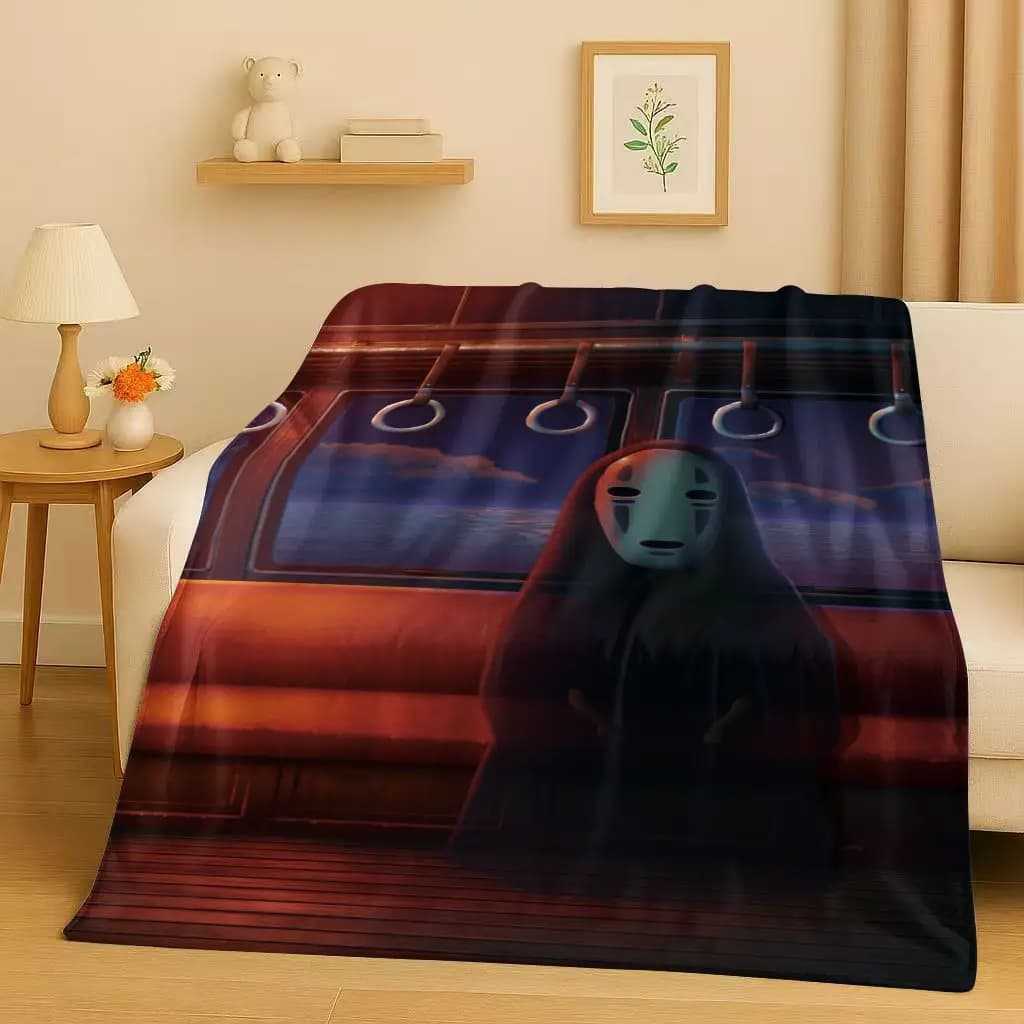 Classic Cartoon Spirited Away No Face Man Flannel Blanket,Ultra Soft Warm Plush Throw for Home Bedroom Bed Sofa Cover Kid Gift
