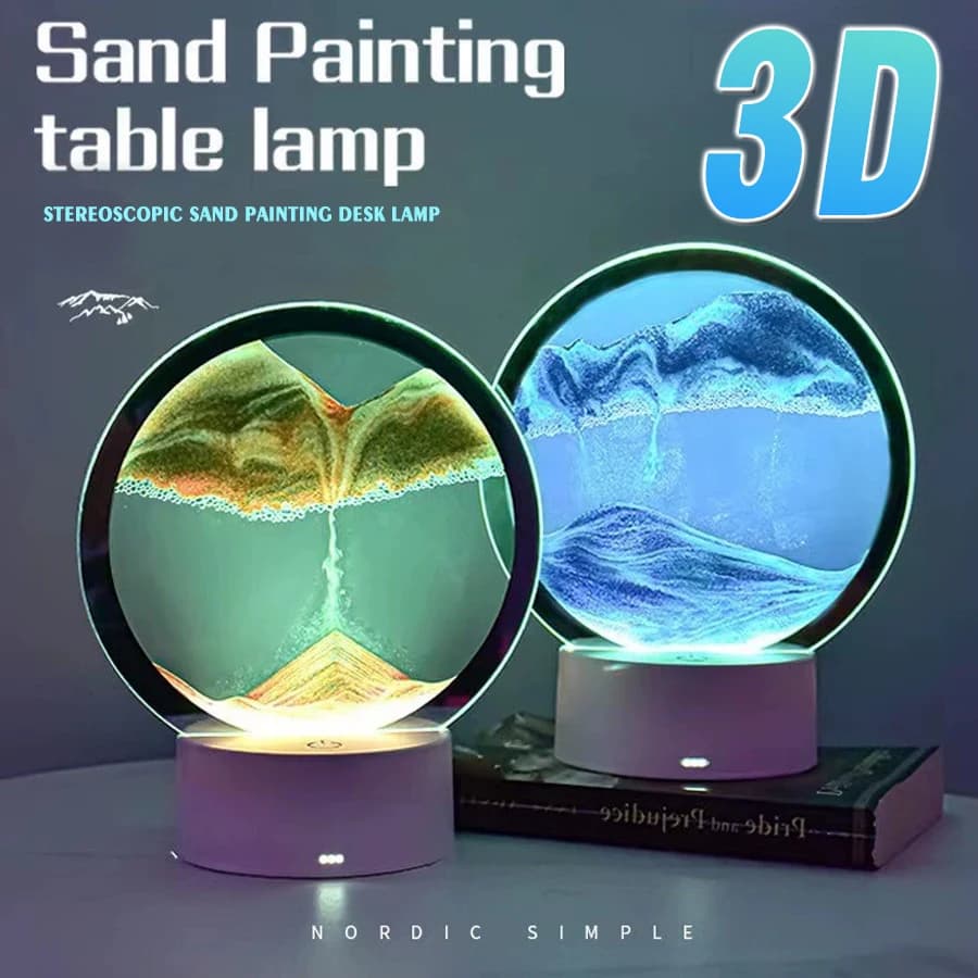 F2 Lampada da pittura con sabbie mobili dimmerabile 3D Dinamica del mare profondo Paesaggio di sabbia Luci notturne d'arte per la camera da letto Decorazione dell'ufficio Lampada da comodino
