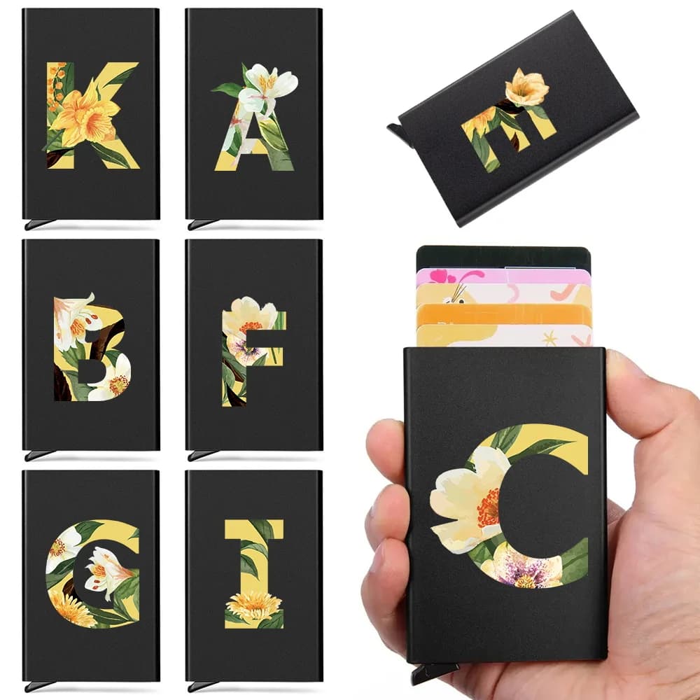Portacarte in Alluminio Anti-RFID con Blocco NFC, Portafoglio con Motivo Floreale, Custodia Sottile Protettiva per Carte di Credito e Bancarie