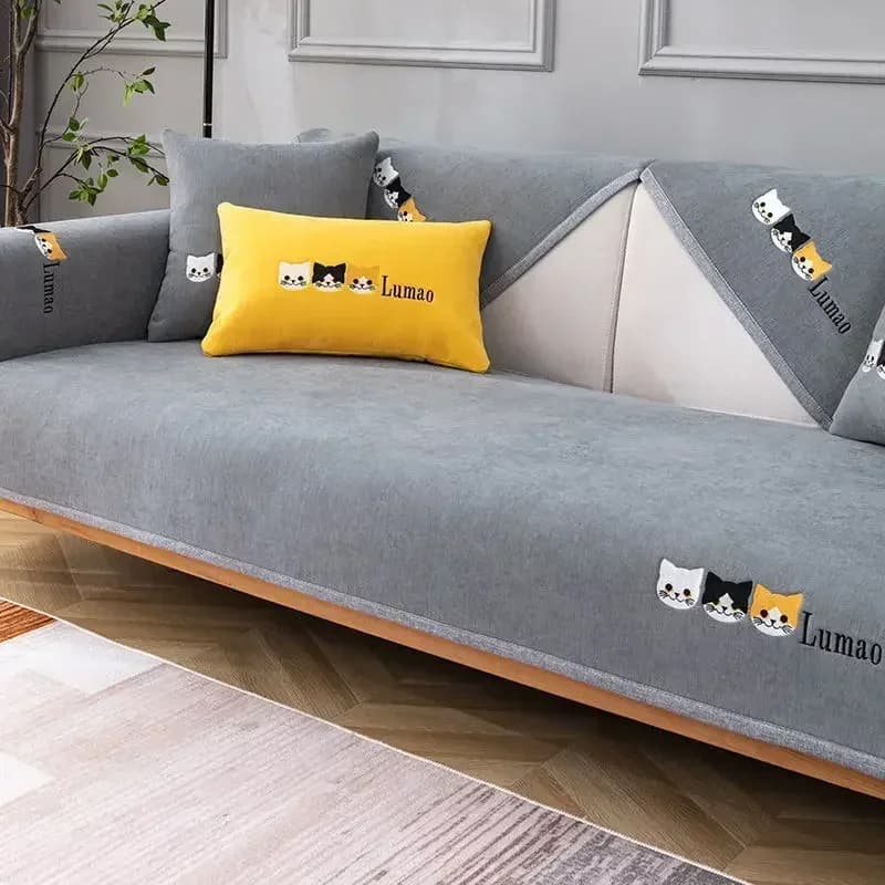 1PC Nordic Cats Printed Sofa Bearing Zerbino Universal Non-slip Solid Sofa Living Room Lining L Shape Towel Protector