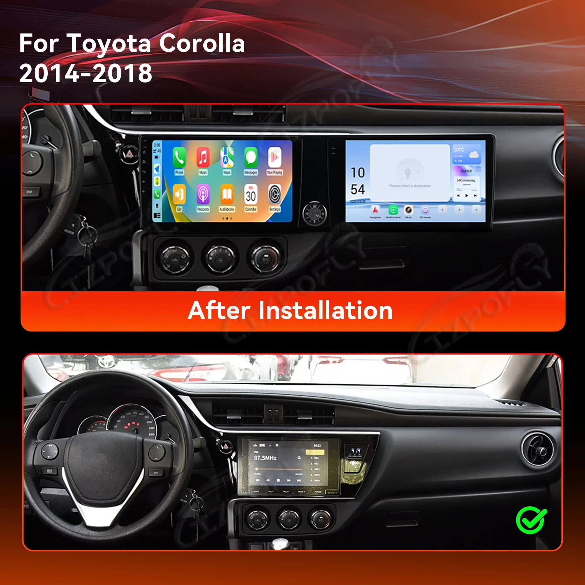 10.1" Car Radio For Toyota Corolla 2014-2018 Android14 Long Strip QLED Screen Multimedia Player Carplay Unit Update 2025 Screen