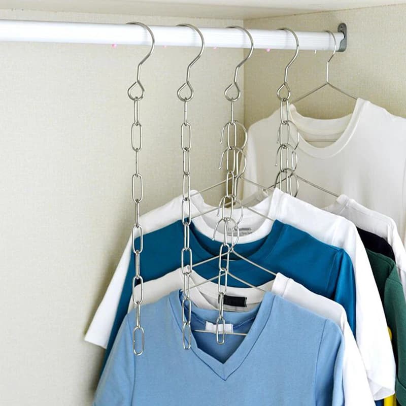 Stainless Steel Clothes Hangers Hanging Chain Foldable Space Saving Closet Wardrobe Organizer Rack for Shirt Storage Household
