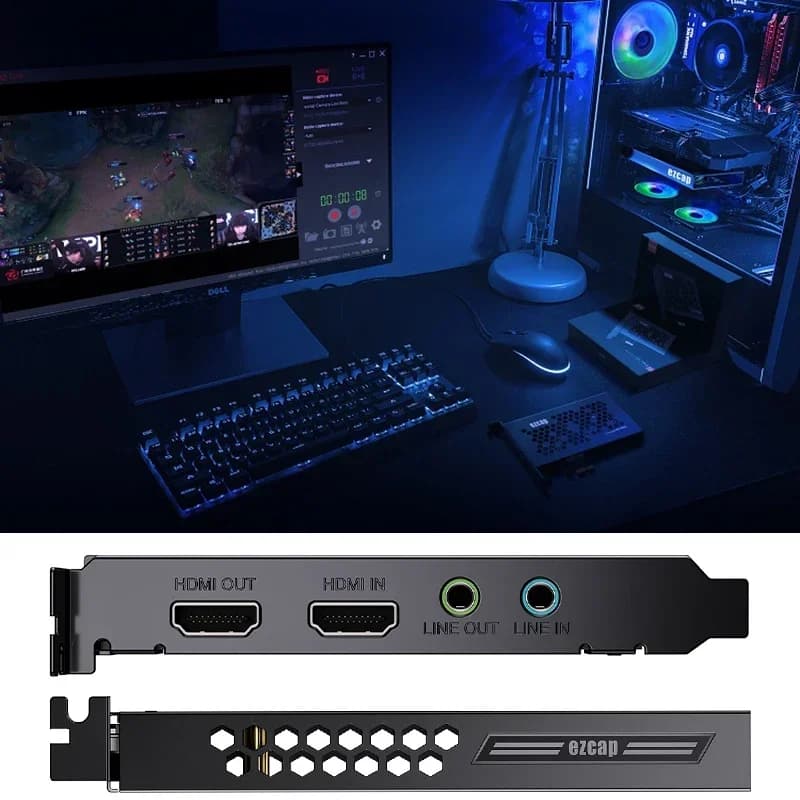 Ezcap 4K 60fps HDR 1080p 240fps PC Live Streaming Box HDMI Loop , 4K 30 Pcle Video Capture Card Video Record W/ Line In Out