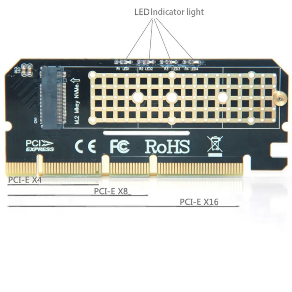 Nuova interfaccia M.2 NVMe SSD a PCIE 3.0 X16 Adattatore per computer arrivo guscio in lega di alluminio Scheda di espansione LED