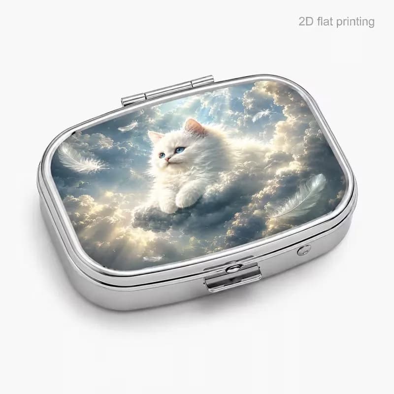 1pc, 2D Flat, Cloud Feather White Cat Pattern, Daily Travel Portable Pill Box, Square Moisture-Proof Small Medicine Box, Multifunctional Storage Box for Vitamins And Supplements, Small Jewelry Organizer, Waterproof Pill Organizer, Holiday Gift