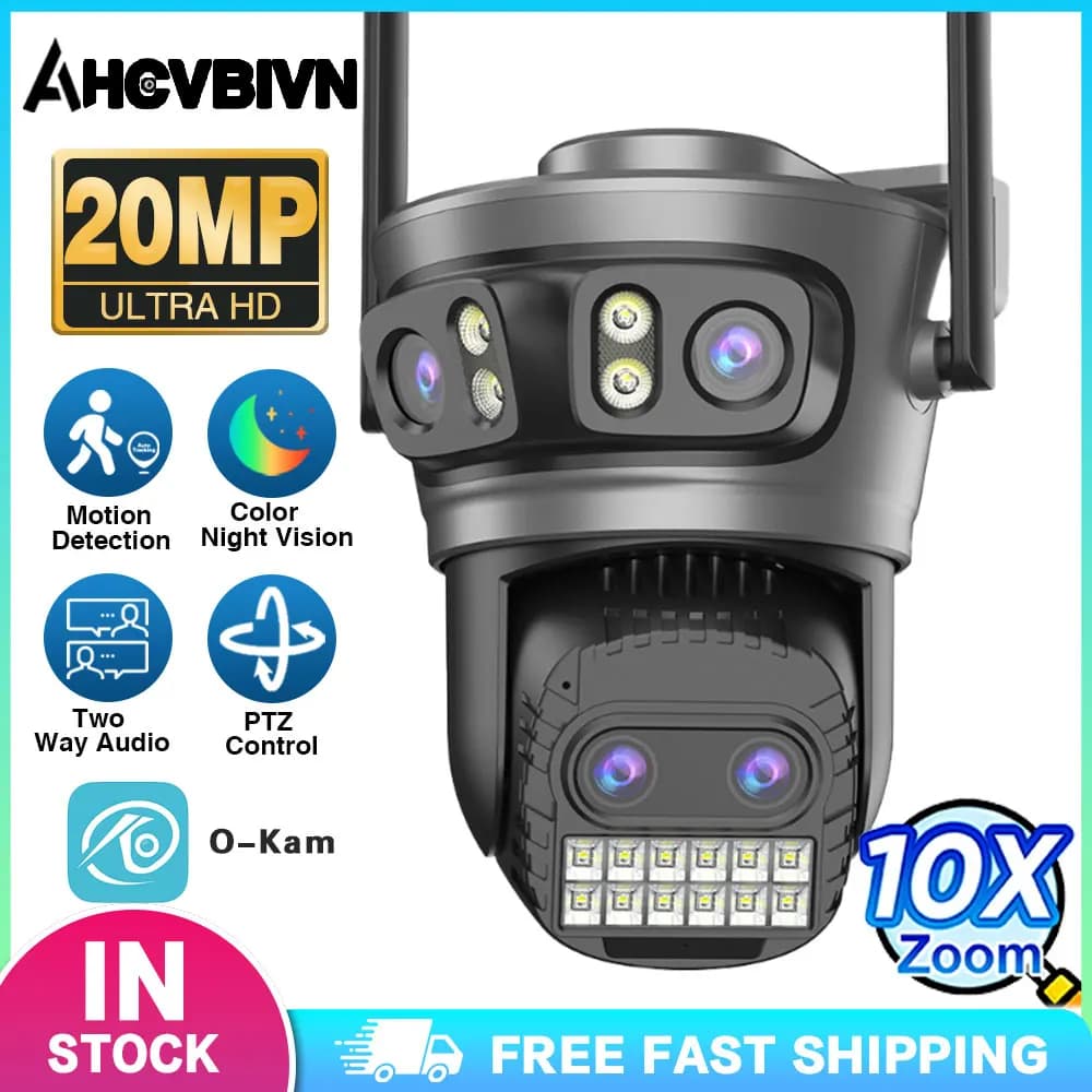Telecamera IP PTZ da Esterno 20MP con Wifi, Tre Obiettivi, Zoom Digitale 10X, Tracciamento Automatico, Rilevamento Umano, Telecamera di Sorveglianza O-Kam Pro
