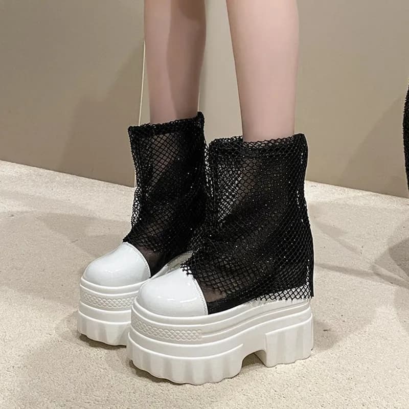 Stivaletti con Zeppa Alta 14cm da Donna, Modello 2026, Nuovi Stivali alla Caviglia con Plateau, Tacco a Spillo, Punta Rotonda, Stile Street Trendy Primavera Estate