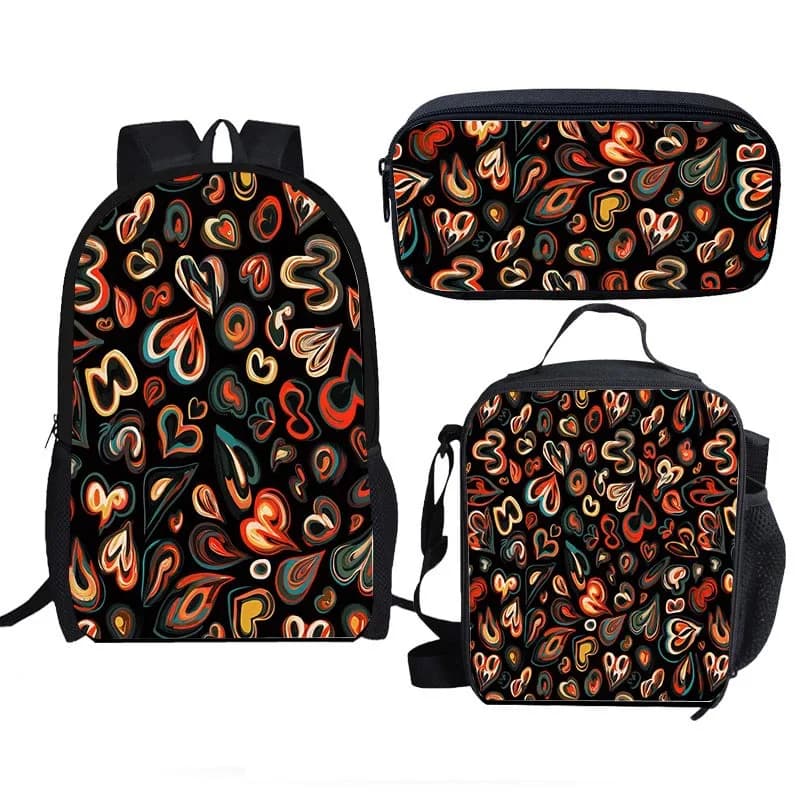 Classic Popular Novelty Funny Love Flame 3D Print 3pcs/Set pupil School Bags Laptop Daypack Backpack Lunch bag Pencil Case