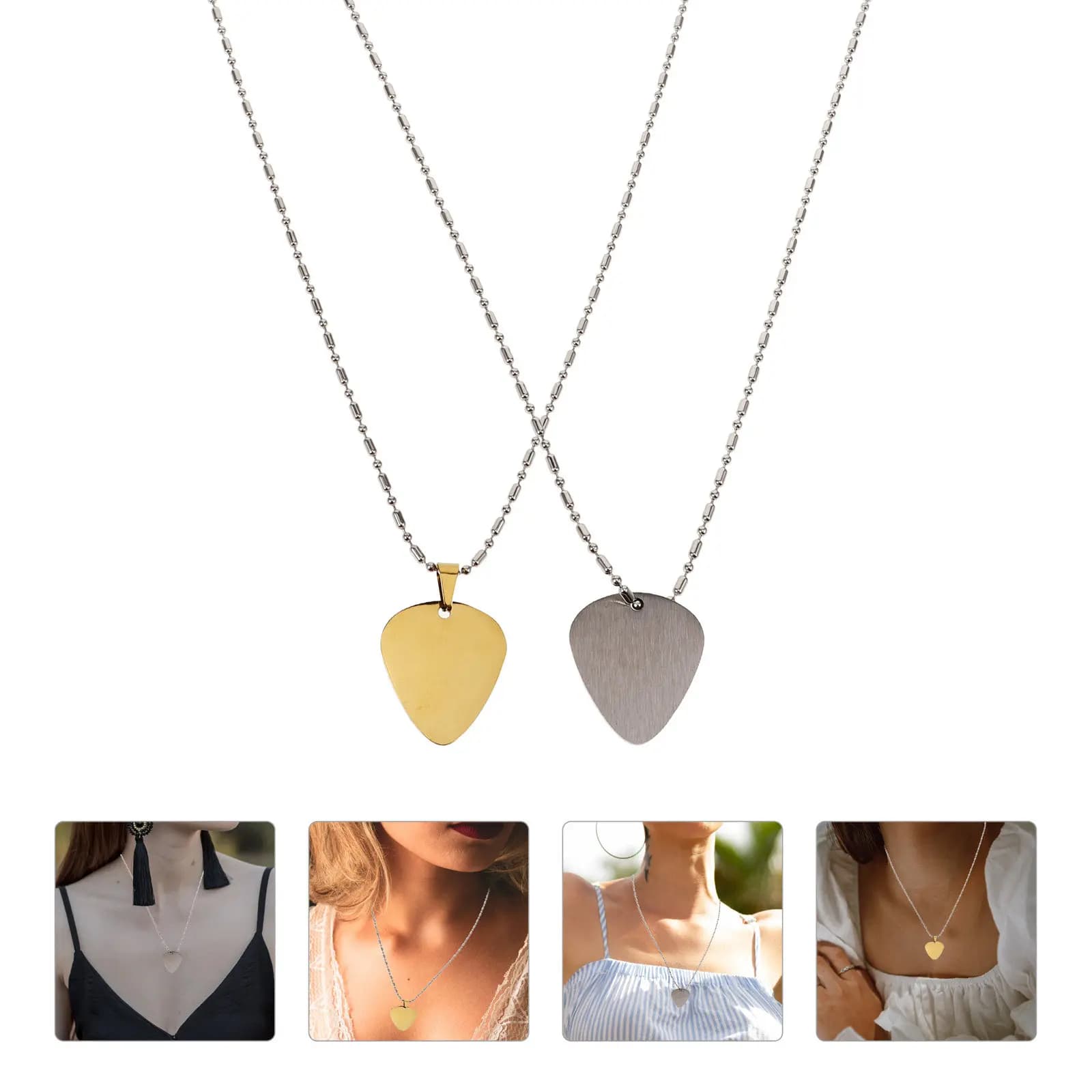 Collana con ciondolo a forma di plettro da chitarra (2 pezzi) - Gioielli decorativi a tema strumento musicale per chitarristi, appassionati di musica, idea regalo unisex
